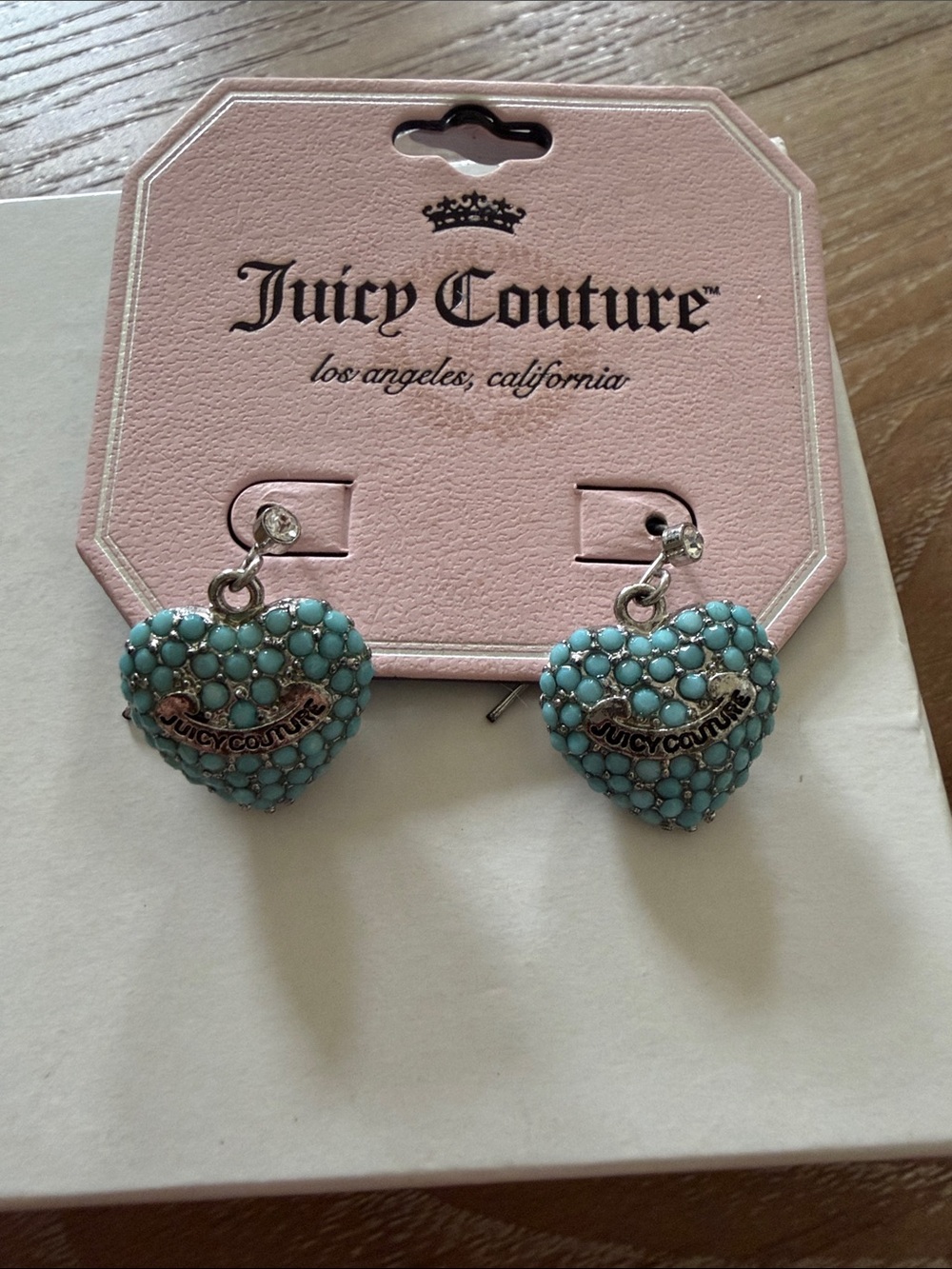 Juicy Couture Turquoise Crystal Heart Drop Earrings